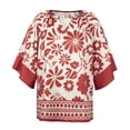 thumbnail image 4 of DEXIO Blouses for Women Summer Bohemian 3/4 Sleeve Shirts V Neck Flowy Casual Pleated Tops, 4 of 14