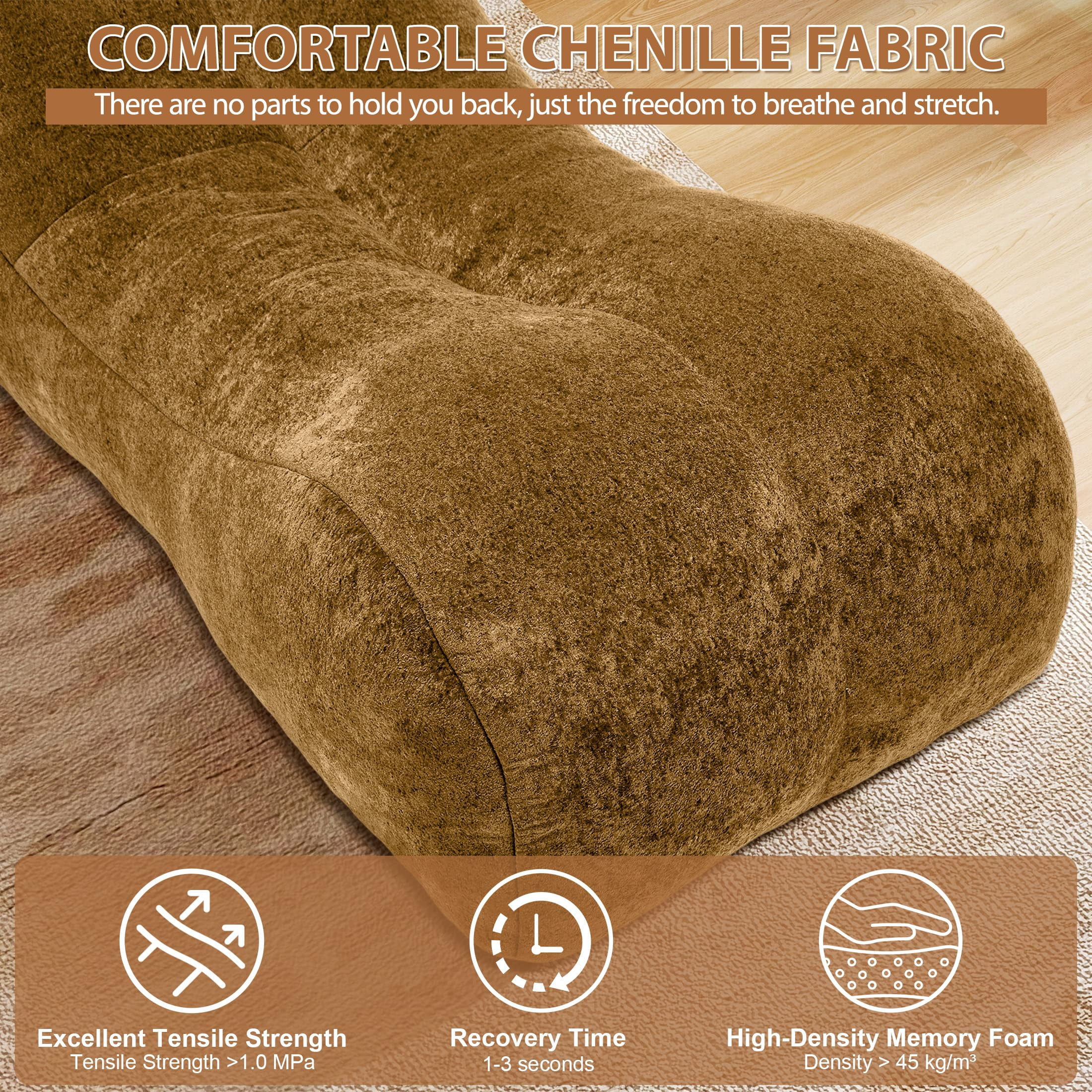 Aukfa Chaise Lounge, Bean Bag Sofa for Stretching, Relaxation, High Density Foam Recliner, Brown