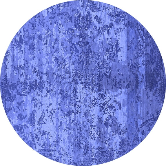 Ahgly Company Machine Washable Indoor Round Oriental Blue Industrial Area Rugs, 5' Round