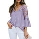 thumbnail image 1 of Qarigey Camisa de mujer Blusa de encaje con cuello en V Camisa de color sólido V Botón de manga larga Top Prendas para la parte del cuerpo Violeta M, 1 of 6