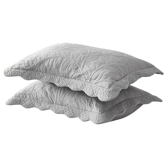 YOSITiuu 2-Piece 100% Cotton Quilted Pillow Shams Embroidered Farmhouse Pillow Shams (Standard, Noble Grey)