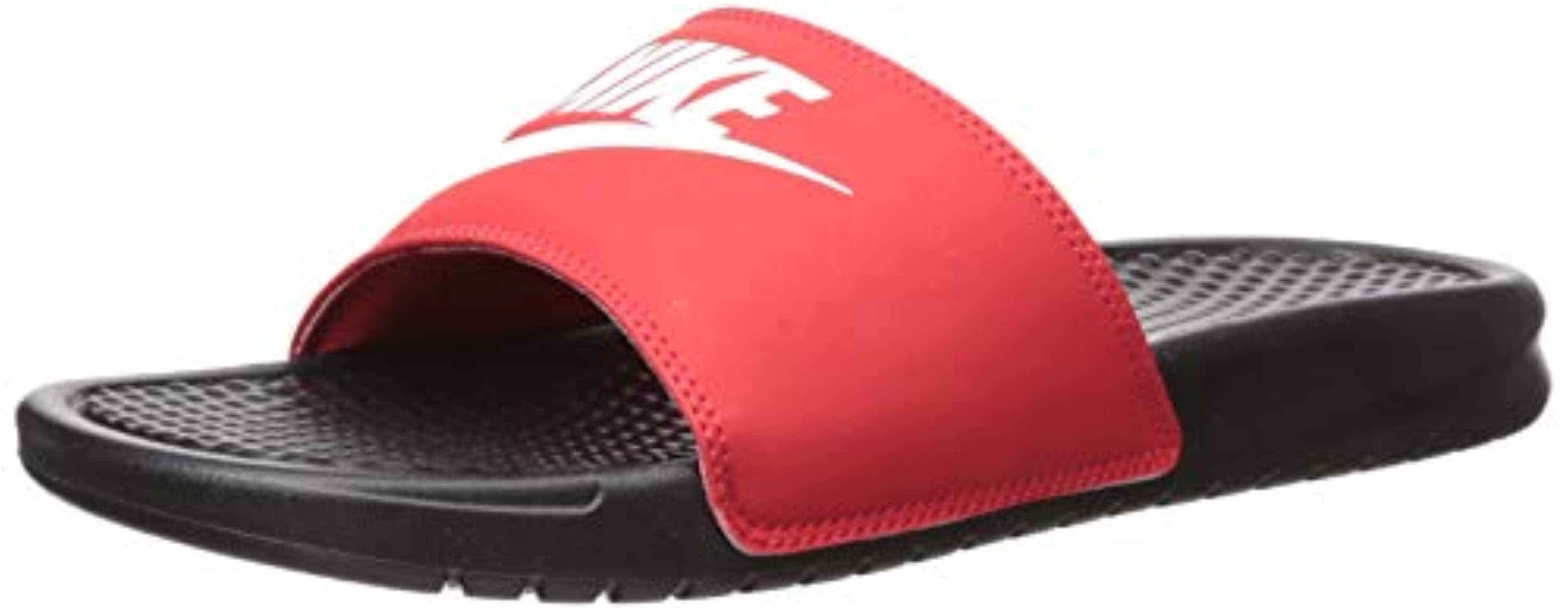 red and black nike slippers
