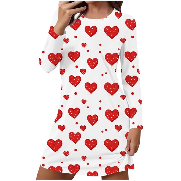 talentlend Nightgown for Women Long Sleeve Sleepshirts Heart Graphic Valentine's Day Sleepdress Loose Comfy Pajama Dress