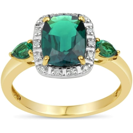 Cushion And Pearshaped Rainforest Green Topaz And Round White Topaz Swarovski Genuine Gemstone Sterling Silver Two Tone Rhodium And 18kt Gold Plated Ring