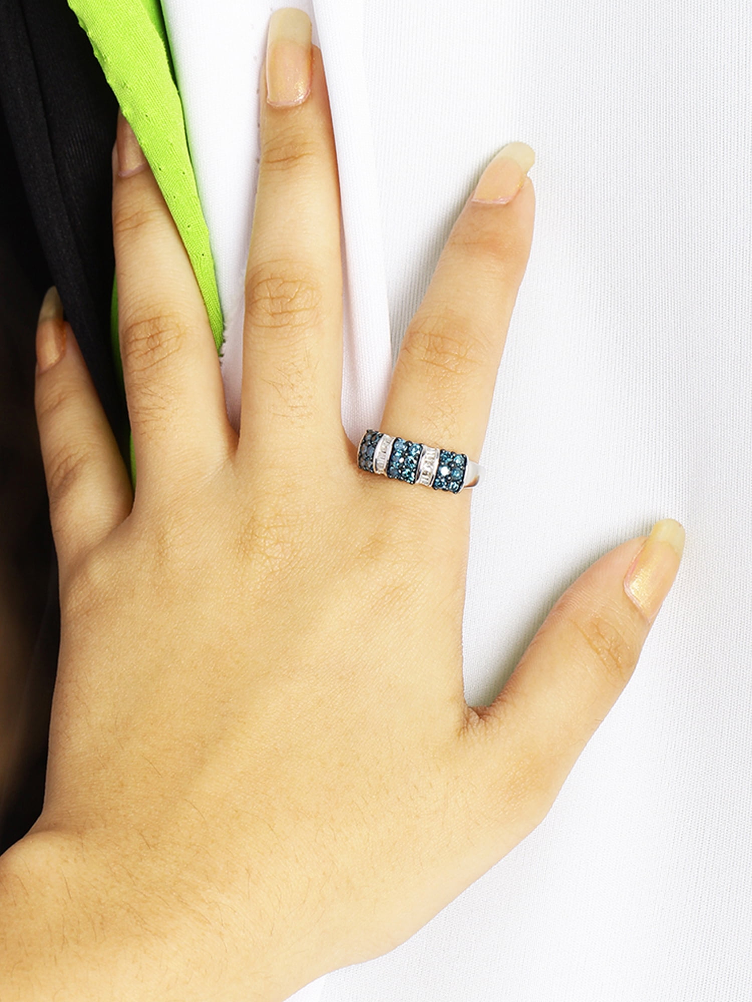 JewelersClub Sterling Silver Blue & White 1 Carat Diamond Ring for Women| Dual-Colored Ring Band with Round Diamonds
