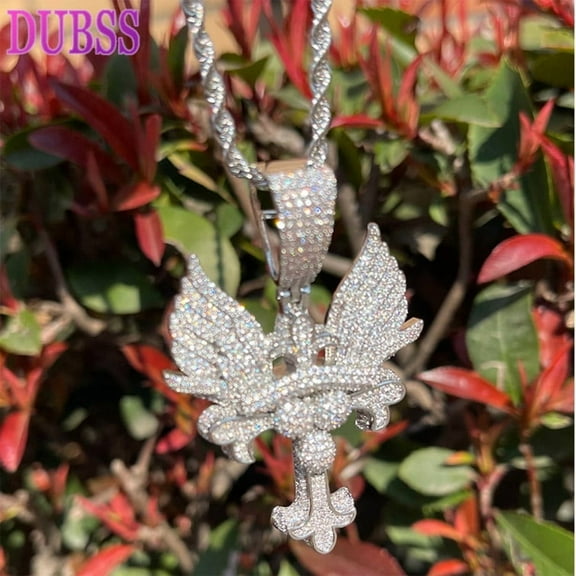 Dubss Iced Out Pendant Prong Setting Wing Cross Necklace for Men Real Gold Plated Hip Hop Jewelry