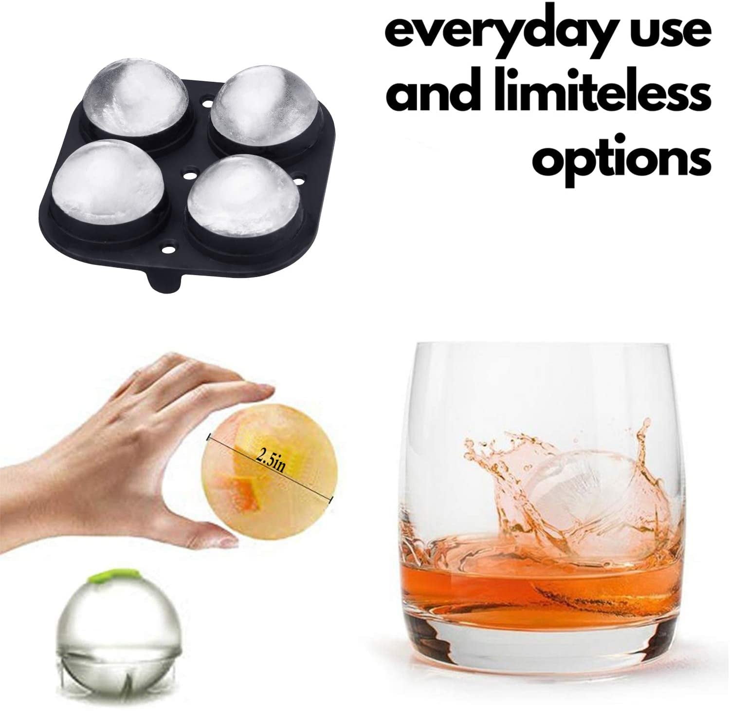 Kepooman Kitchen Reusable BPA Free Sphere Ice Ball Maker Mold for Party, Black & White Kepooman Kitchen Reusable BPA Free Sphere Ice Ball Maker Mold for Party, Black & White