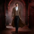 thumbnail image 2 of Men's Vintage Gothic Medieval Steampunk Long Tailcoat Jacket Victorian Frock Button Down Swallow Coat Uniform Light Brown L, 2 of 6