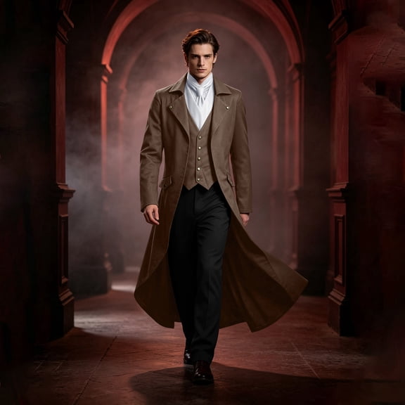 Men's Victorian Tailcoat Gothic Steampunk Long Jacket Halloween Cosplay Frock Coat for Masquerade Party