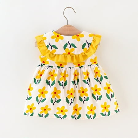 

dmqupv Fir And Flare Dress Dress Toddler Girls Dress+Bag Baby Princess Pan Flower Collar Long Frocks for Girls 4 Years Yellow 4-5 Years