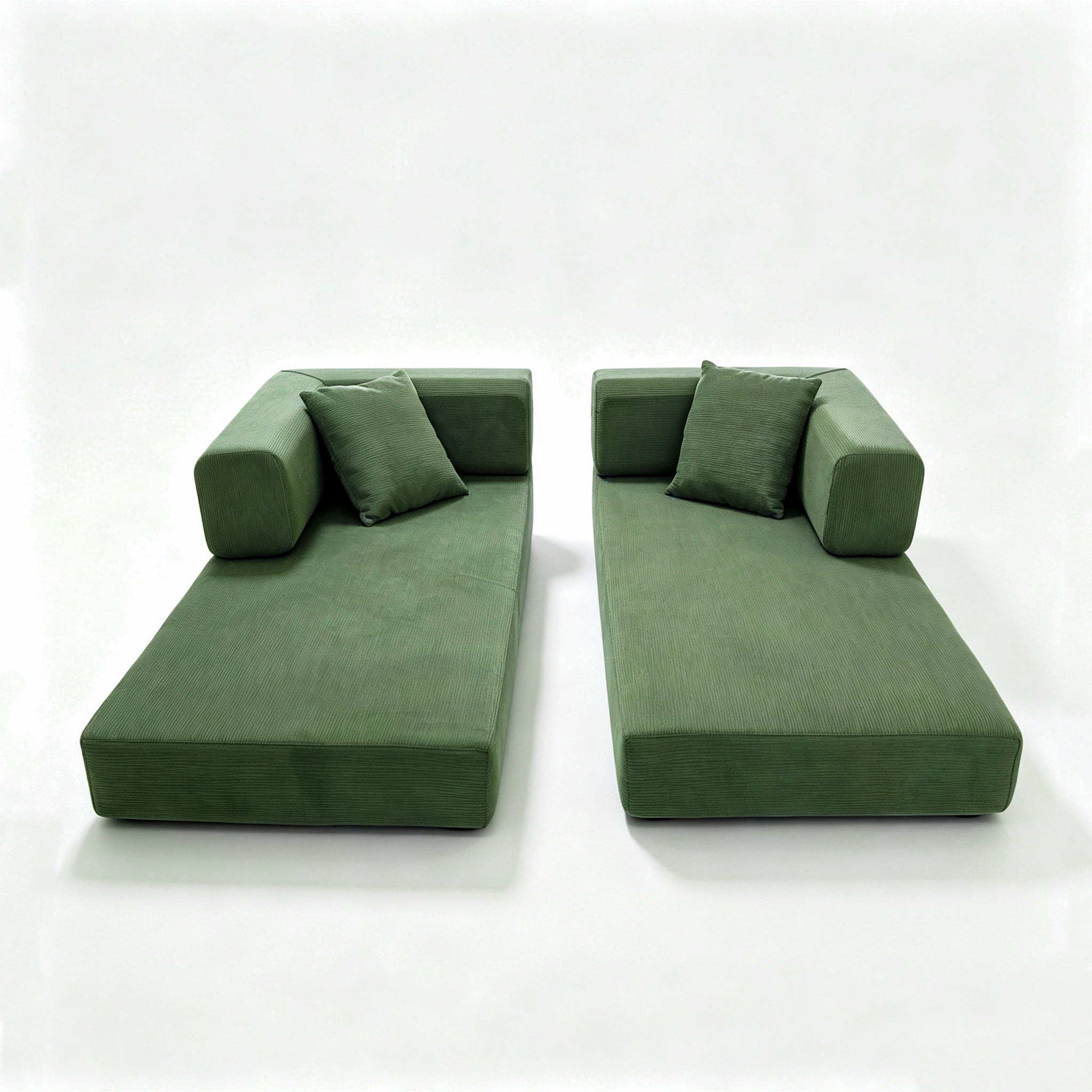 Garitin Sofa Bed and Convertible Floor Sofa 78.74 Inch, Corduroy Fabric Couch with Double Pillows for Living Room Bedroom, Green