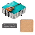 thumbnail image 2 of BaHomeck Drink Coasters Set Of 6 With Holder Acoustic Guitar Leaning Against Aqua Blue Wall Water Absorbent Ceramic Coasters Tabletop Protection,Suitable For Various Cup,Home Decor, 2 of 4