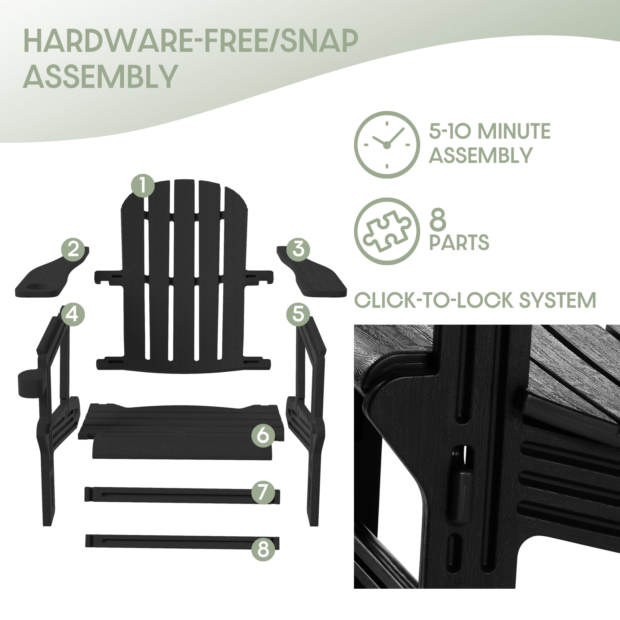 WestinTrends Azura Tool-Free Assembly Outdoor Patio HDPE Plastic Adirondack Chair with Cup Holder (Set of 2), Black