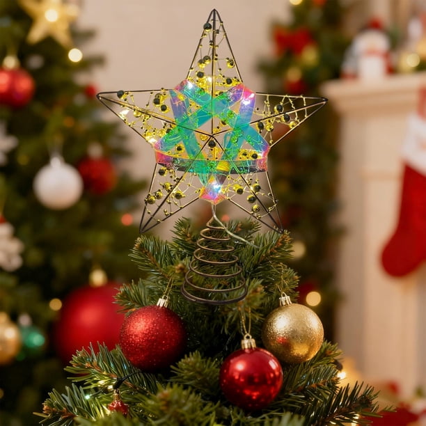 CaiYueKe 8 x 10 Inch Christmas Tree Topper Iridescent Star with Lights Tree Topper LED Christmas Star Treetop Decoration Xmas Iridescent Decor for Xmas Holiday Party Decorations