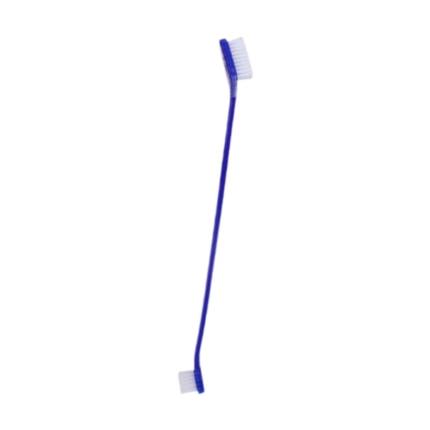 Cepillo de dientes portátil de doble cabezal para mascotas con cerdas suaves, ideal para perros pequeños y grandes. Azul