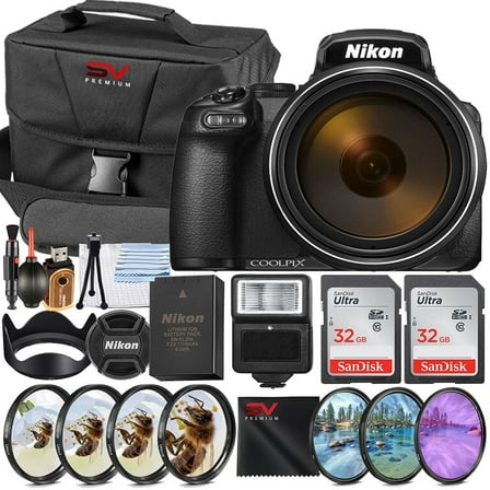 Nikon COOLPIX P1100 125x Super Zoom Compact Digital Camera with 2 Pack SanDisk 32GB Memory Card   Case   Tripod   SV Premium Professional Bundle (International Version)
