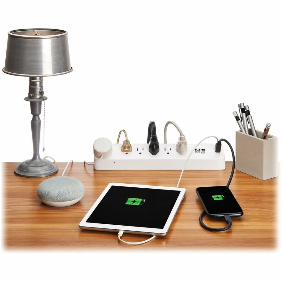 Eaton Tripp Lite Series Protect It! 6-Outlet Surge Protector with USB-A and USB-C Charging Ports, 5-15R Outlets, 900 Joules, Desk Clamp, 6 ft. (1.8 m) Cord, White