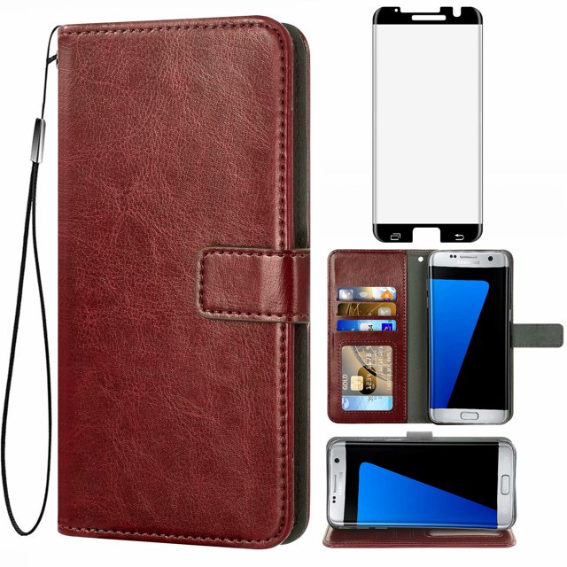 Mobile Phone Cover for Samsung S7 Edge Plus, Cover Premium Pu Leather Tpu Flip Cover Magnetic Closure Card Compartment Stand Function Wallet with Lanyard Protective Cover