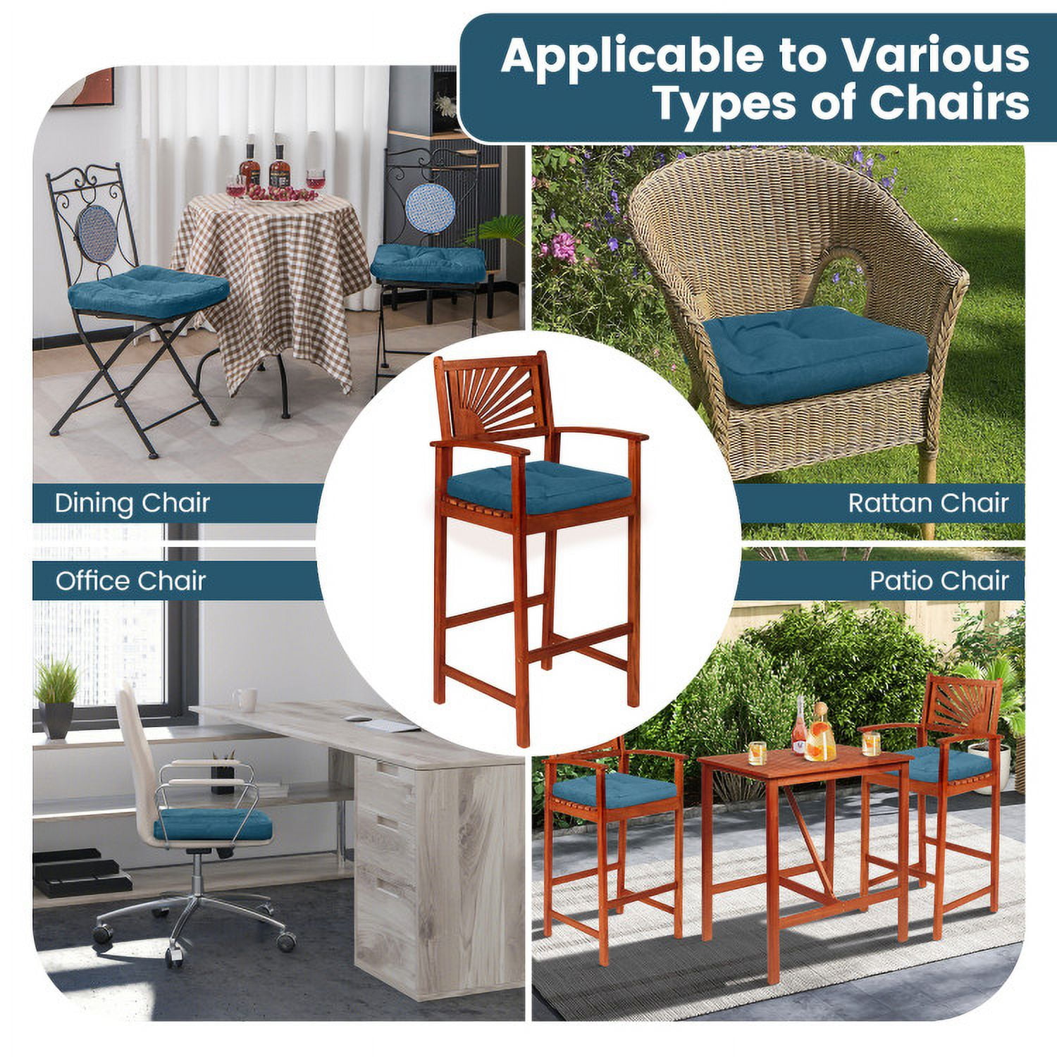 Aimee Lii 4 Pack 17.5 x 17 Inch U-Shaped Chair Pads with Polyester Cover, Outdoor Patio Furniture, Navy Aimee Lii 4 Pack 17.5 x 17 Inch U-Shaped Chair Pads with Polyester Cover, Outdoor Patio Furniture, Navy