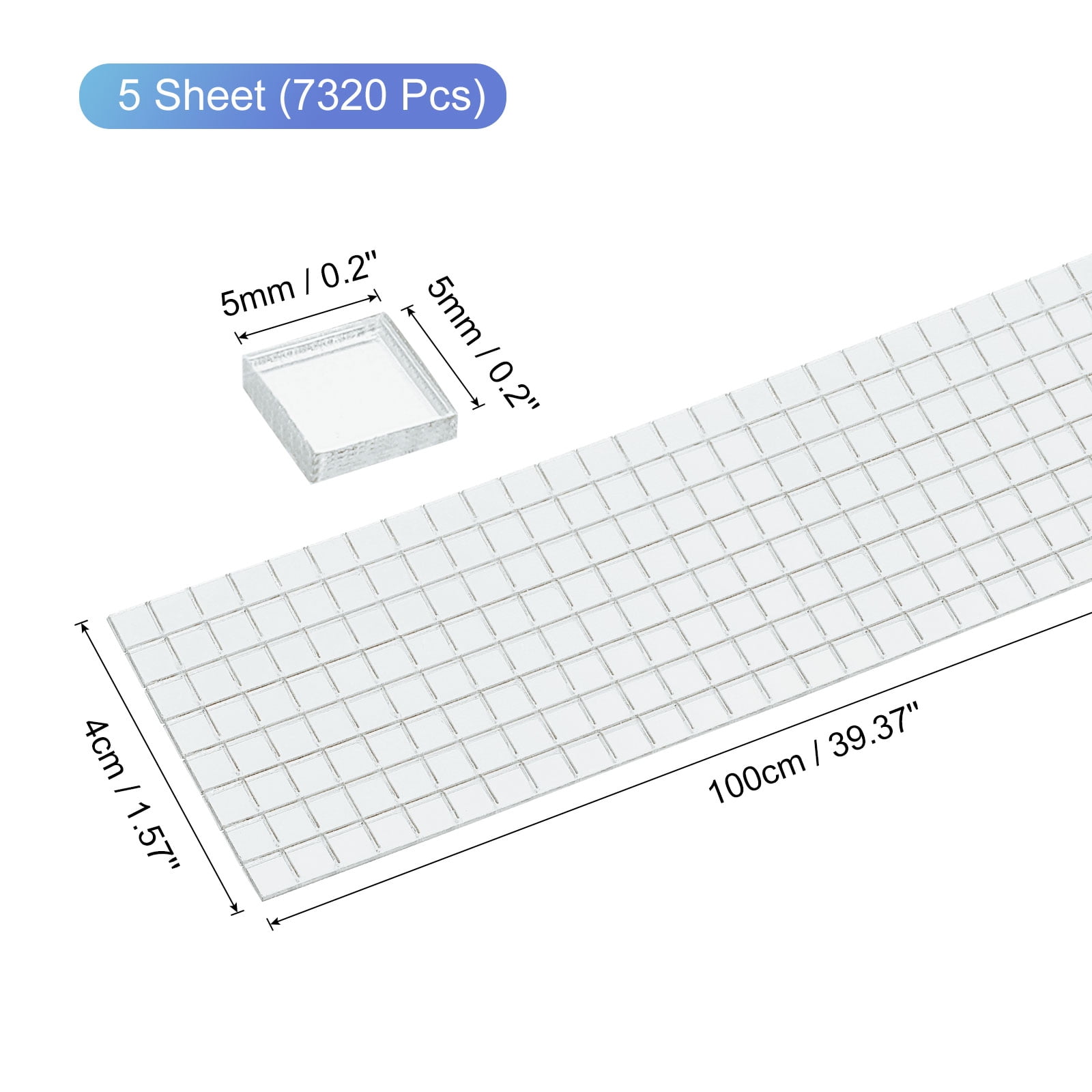 Uxcell 5 Pack 5 x 5mm Disco Tiles, Silver Self-Adhesive Glass Mirror Mosaic Tiles