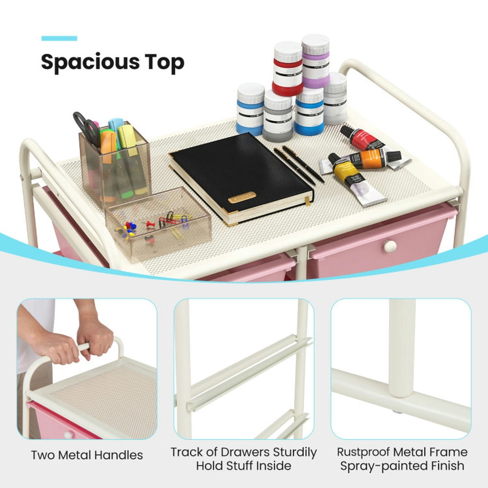 Demi Bonn 10-Drawer Rolling Storage Cart Multi-Use Storage Bin Organizer Rolling with 4 Universal Casters, Gradient Pink