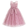 thumbnail image 2 of IBTOM CASTLE Flower Girls Dress for Wedding Round Neck Sleeveless Floral Embroidered Ruffle Tulle Dress Birthday Party Princess Pageant Gown with Bowknot 3-4 Years Pink, 2 of 7