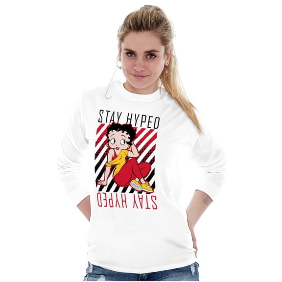Betty Boop Stay Hyped Gym Workout Women's Long Sleeve T Shirt Brisco Brands S