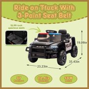 Track Seven 12V Ride on Car, Licensed Dodge RAM 3500 Ride On Truck with Remote Control, Rear Shock Suspension, LED Headlights, Low Battery Alarm, Bluetooth, Music, Ride on Toy for Kids Aged 3+, Black