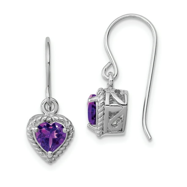 Icecarats 925 Sterling Silver Purple Amethyst Small Heart Drop Dangle Chandelier Earrings Love Com 925 Sterling Silver Purple Amethyst, Small Silver Chandelier Earrings