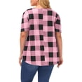 thumbnail image 3 of Camiseta de manga corta con estampado de cuello redondo para mujer, camiseta holgada informal a la moda con dibujo de cuadros para mujer, camiseta con cuello redondo rosa 4XL, 3 of 5