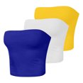 thumbnail image 5 of 3 Pack Tube Tops for Women Sexy Casual Off Shoulder Bandeau Yoga Crop Tees Bulk Slim Fit Solid Going Out Streetwear (XL, Blue-3pc), 5 of 5