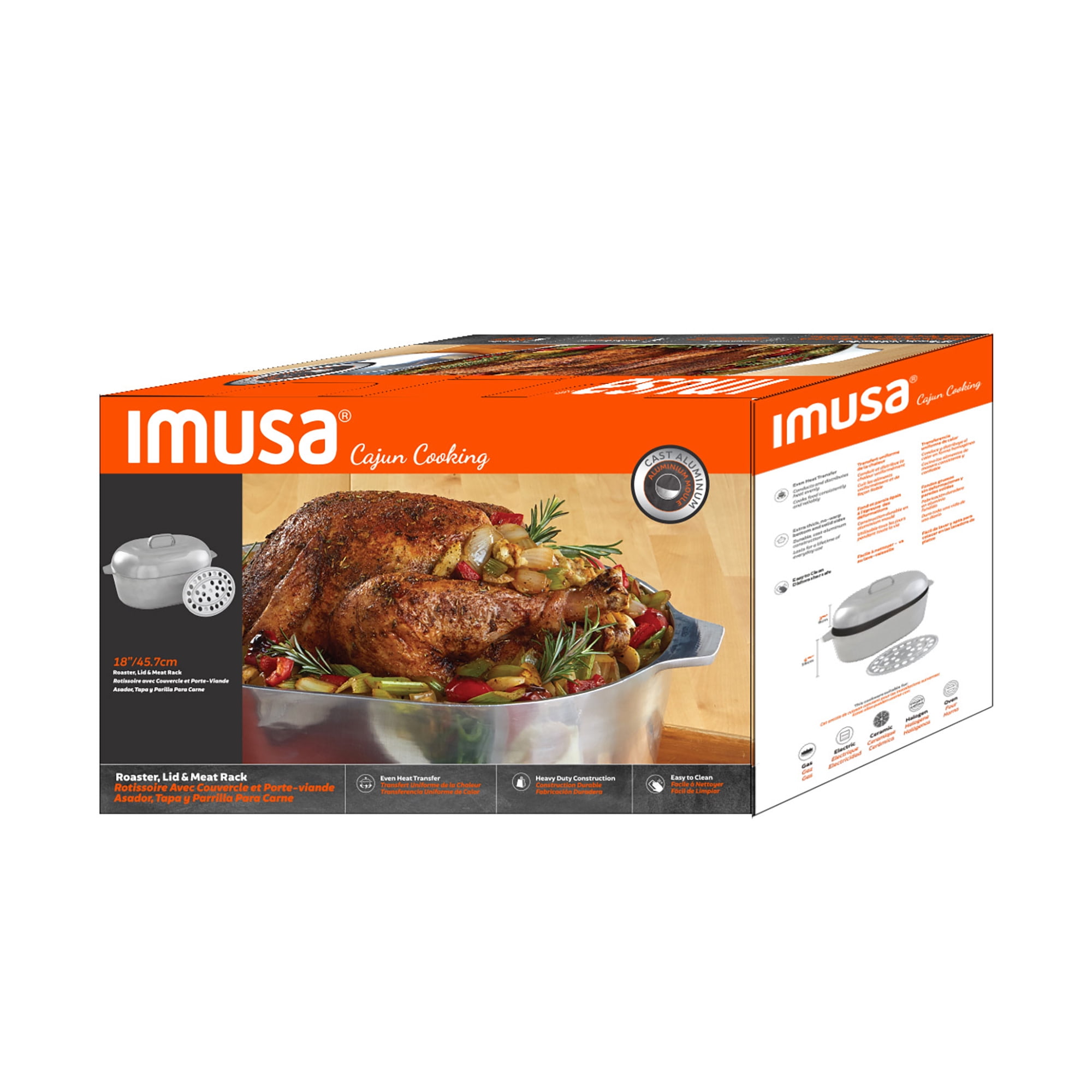 IMUSA 18" Cajun Cast Aluminum Oval Roaster with Lid & Tray