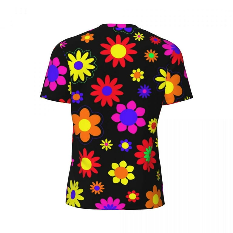 T Shirt For Men Retro Bright Flowers Gym Summer Hippie