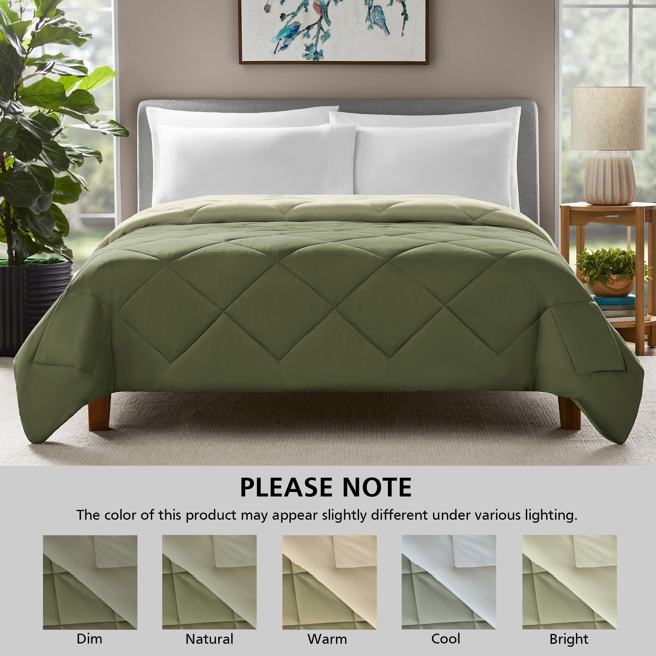 Mainstays King Comforter, All-Season Reversible Microfiber, Dark Green