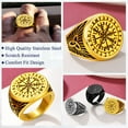 thumbnail image 4 of FaithHeart Viking Vegvisir Pirate Compass Mens Band Ring Gold Plated Stainless Steel Norse Scandinavian Jewelry Vintage Rune Celtic Knot Protection Amulet for Dad Birthday Gift Size 10, 4 of 11