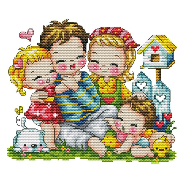 Cuadros Decorativos Wdftyju Kits de Punto de cruz de algodón colorido para adultos Niños Familia feliz