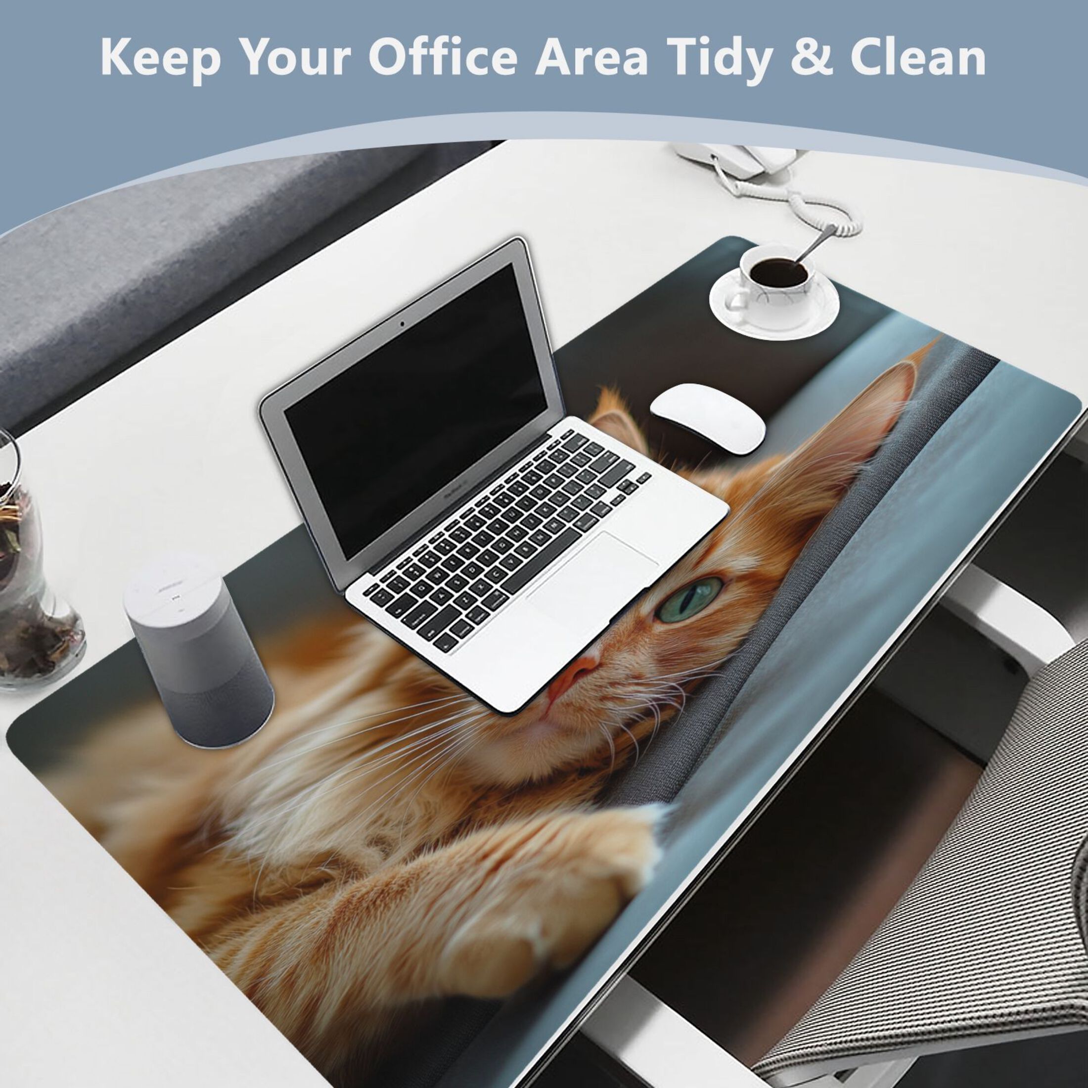 Leather Keyboard and Mouse Desk Mat Office Desk Accessories Protective Office Desk Decor Desk Pad Mat for Gaming, Work from Home, Office Orange Cat Lying on Sofa 16.5" x 35.4"