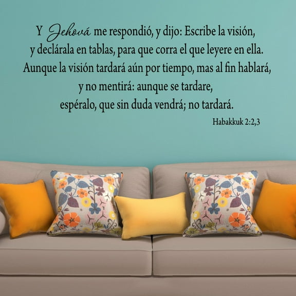 VWAQ Then the Lord replied “Write down the revelation" Spanish Matte Black Vinyl Wall Decal Habakkuk 2:2,3 (22"H x 44"W)