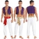 thumbnail image 1 of Disfraz de Halloween para hombre, príncipe mítico Aladino, traje de fiesta de carnaval, chaleco con ribete de lentejuelas y pantalones con cinturón, M, negro B, 1 of 5