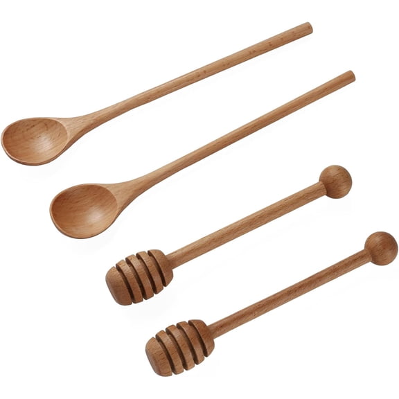 2pcs Honey Dipper Stick, 2pcs Long Handle Honey Spoon, Wooden Honey Dipper Stick for Honey Jar, Wooden Spoons Stirrer Cocktail Mixing Spoons for Home Kitchen