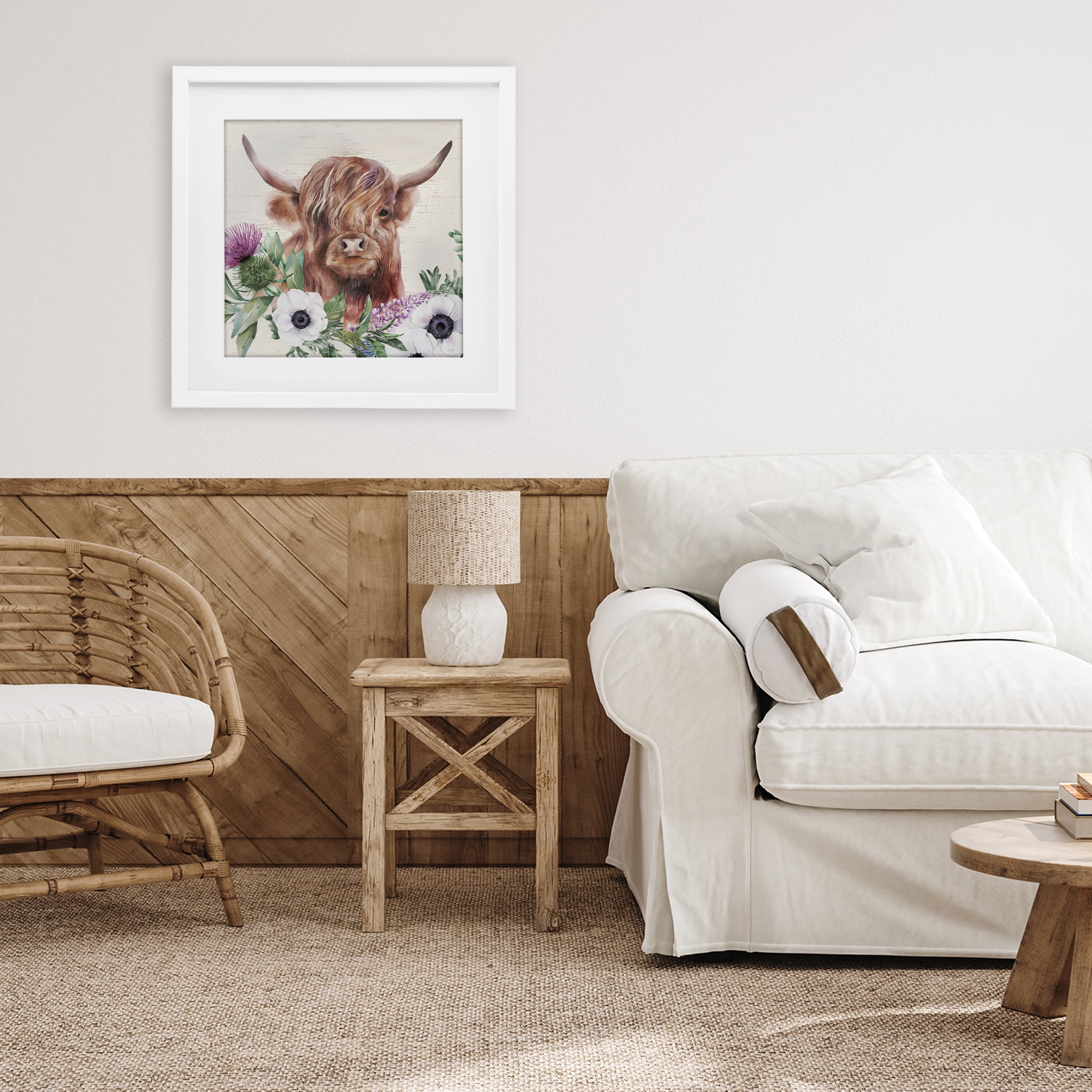 Stupell Industries Penny The Highland Cow White Framed Print Under Glass, design by Lux + Me Designs