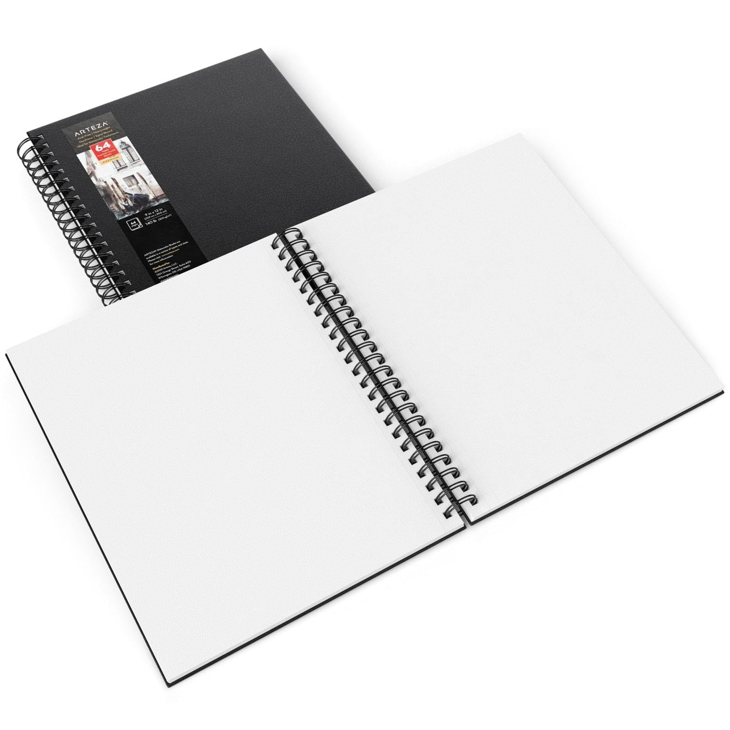 Arteza 9" x 12" Spiral-Bound Hardcover Watercolor Sketchbook, 32 Pages, Black, Set of 2