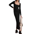 thumbnail image 3 of Xuanfei Women Solid Color Square Neck Long Sleeve High Waist Maxi Dress, 3 of 6