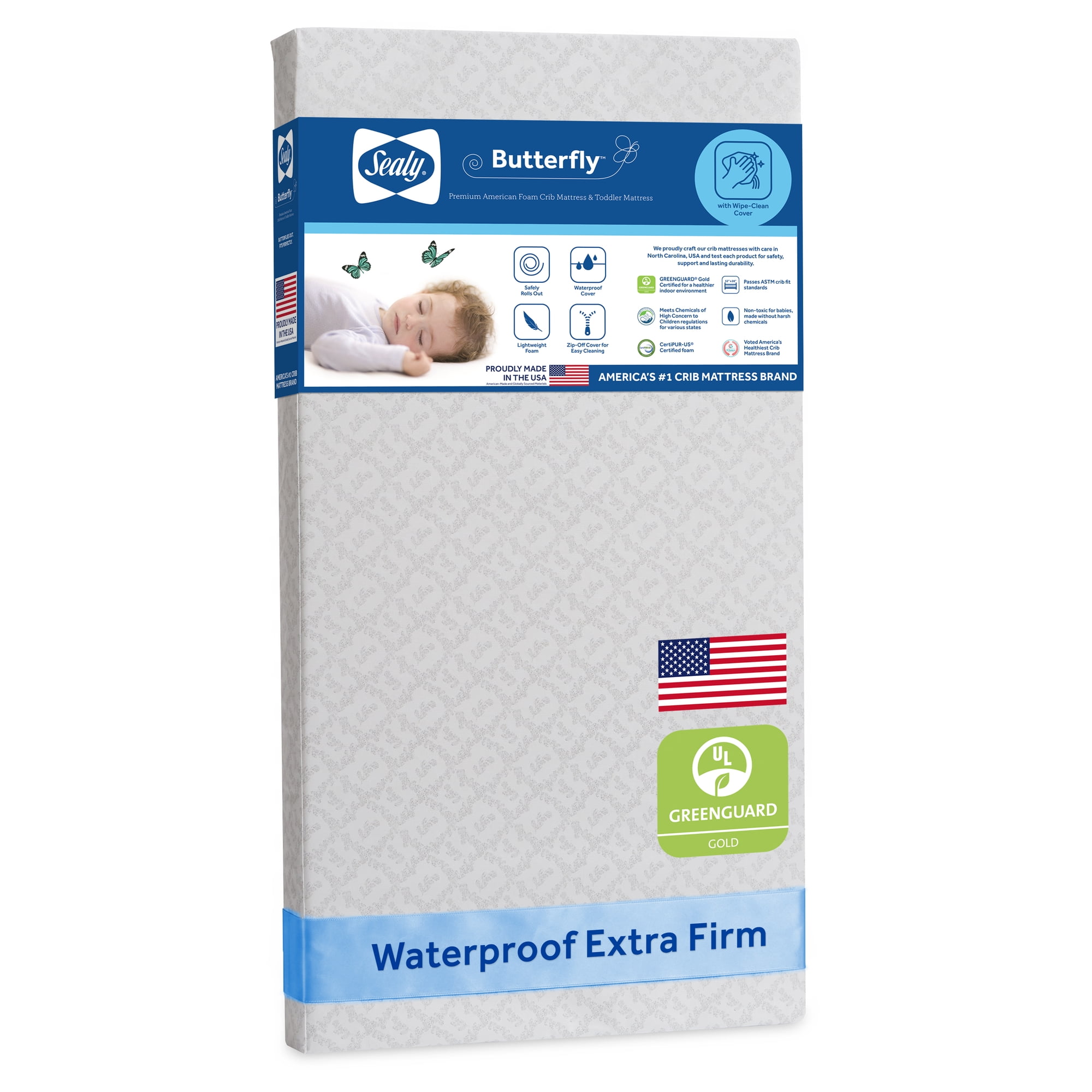 Sealy Butterfly Premium Firm Foam Crib Mattress with Waterproof Cover