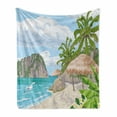 thumbnail image 1 of Graphic Beach Soft Flannel Fleece Throw Blanket, Seaside Landscape with Flying Seagulls Tropical Trees and Rippling Ocean, Cozy Plush for Indoor and Outdoor Use, 50" x 60", Multicolor, by Ambesonne, 1 of 5