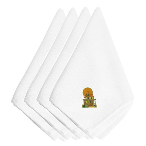 Carolines Treasures EMBT3508NPKE Halloween Haunted House Embroidered Napkins (Set of 4), 20", Multicolor