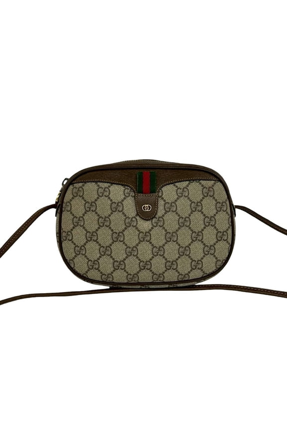Pre-Owned GUCCI Vintage Old Gucci Sherry Line GG Logo Hardware Leather Shoulder Bag Pouch Brown...