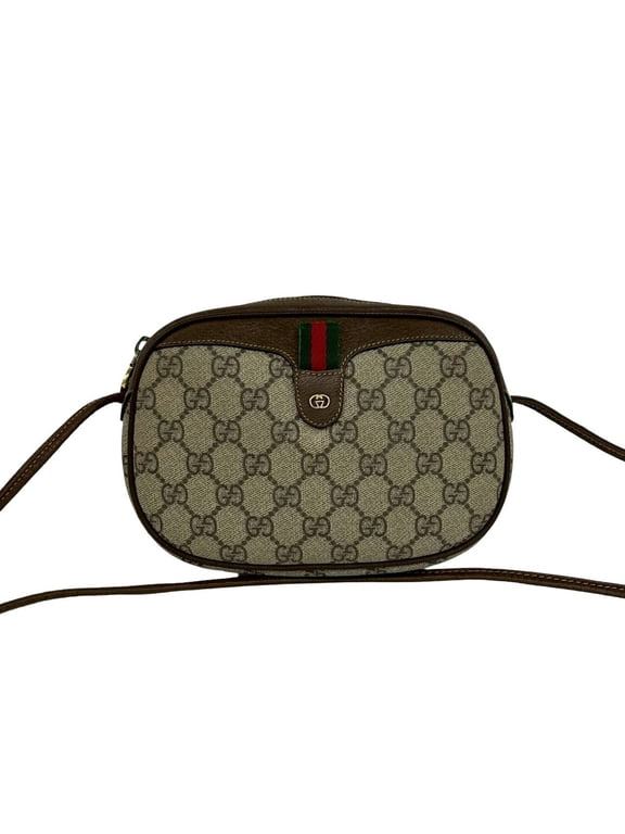 Pre-Owned GUCCI Vintage Old Gucci Sherry Line GG Logo Hardware Leather Shoulder Bag Pouch Brown...
