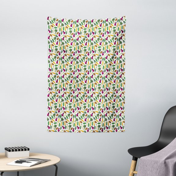 Vegetable Tapestry, Pattern of Farm Cucumber Carrot Potato Beet Kohlrabi and Radish Healthy Food, Wall Hanging for Bedroom Living Room Dorm Decor, 40W X 60L Inches, Multicolor, by Ambesonne