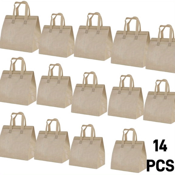 14Pcs Insulated Take Away Bags, Disposable Cooler Bag Thermal Lunch Grocery Take Out Bags for Coffee, Milk Tea, Hot & Cold Drink, Fresh Food Delivery